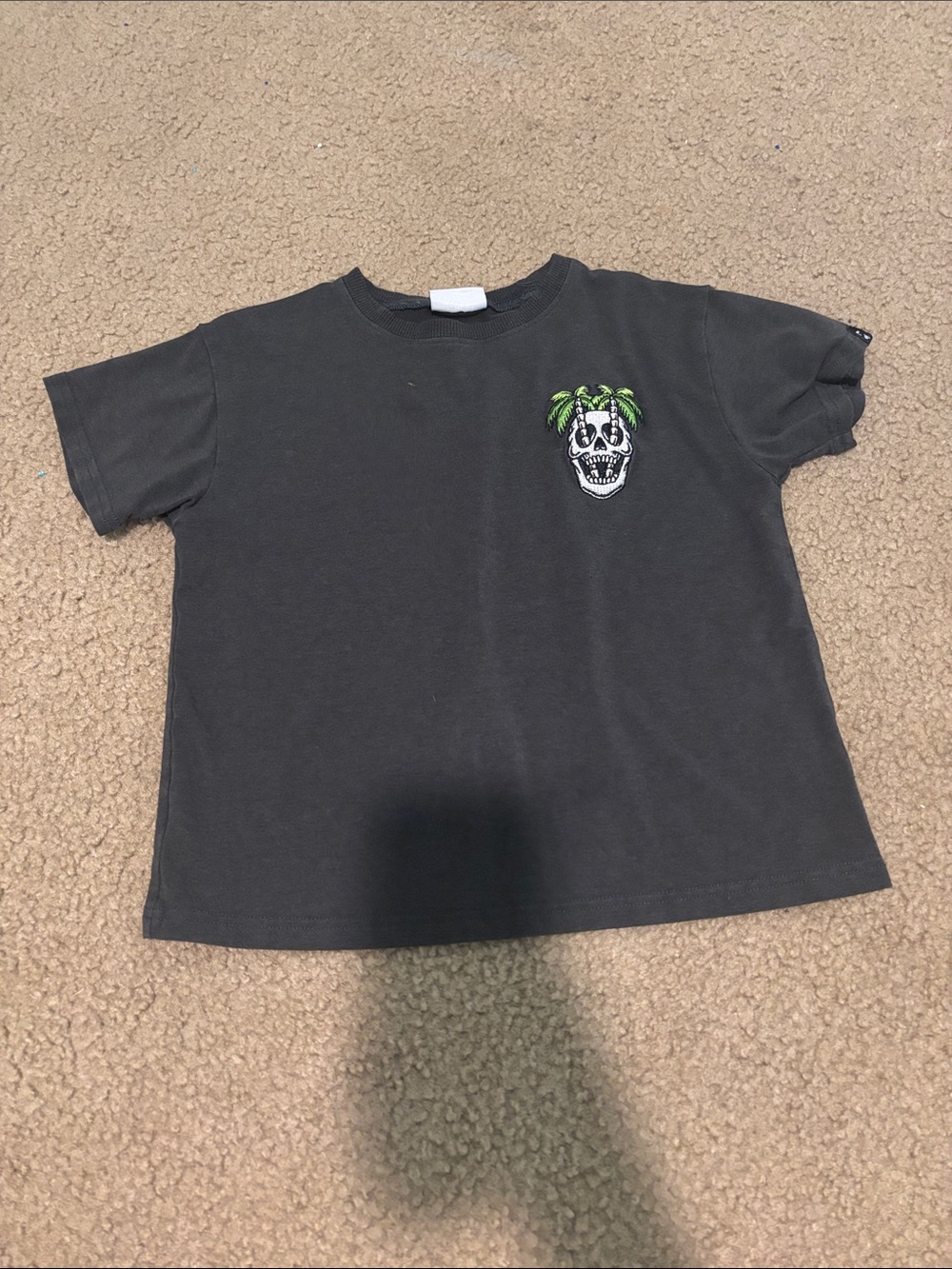 Kids Short Sleeve Graphic Tee - Charcoal with Skull Palm Design